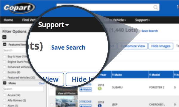 Saved Search on Copart.com